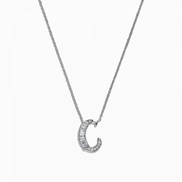 14K White Gold Diamond Initial Letter "C" Pendant, 0.22 TCW