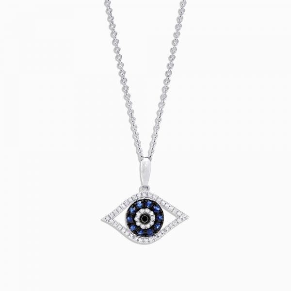 14K White Gold Sapphire & Diamond Evil Eye Pendant, 0.42 TCW