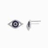 14K White Gold Sapphire & Diamond Evil Eye Earrings, 0.57 TCW - Image 2