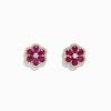 Effy Ruby Royale 14K Yellow Gold Ruby and Diamond Flower Earrings, 3.18 TCW