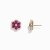 Effy Ruby Royale 14K Yellow Gold Ruby and Diamond Flower Earrings, 3.18 TCW - Image 2